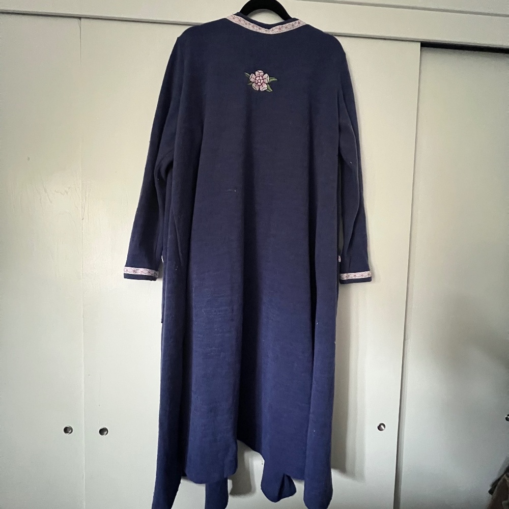 LuLaRoe Sarah Duster XL Upcycled Embroidered Floral Ribbon Trim Long Cardigan